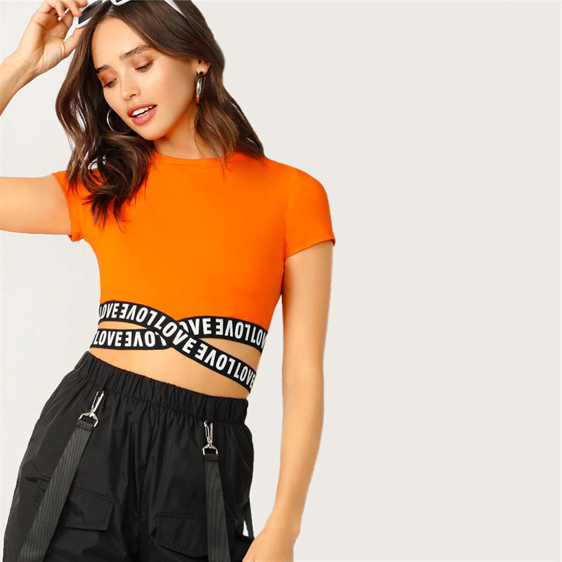 T-shirt  Néon Orange Crisscross - Dressaza