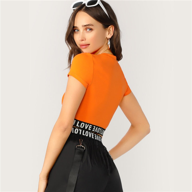 T-shirt  Néon Orange Crisscross - Dressaza