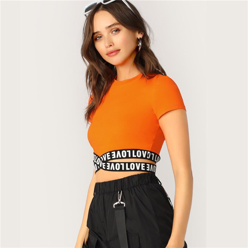 T-shirt  Néon Orange Crisscross - Dressaza